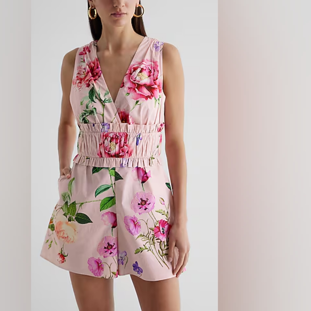 Floral V-Neck Smocked Waist Romper
